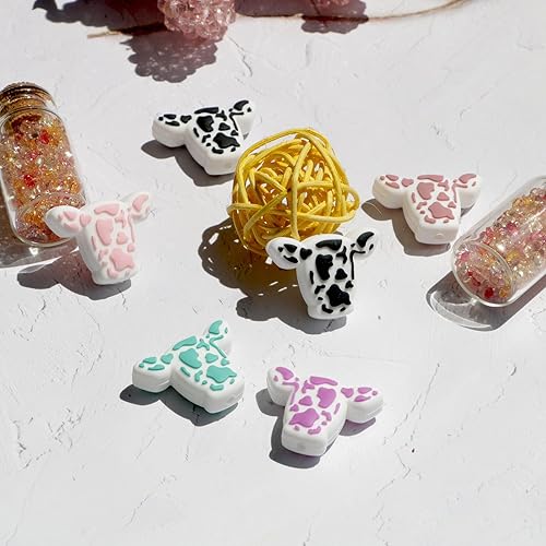 Miniatura 3 de Cuentas de silicona en forma de vaca, 20 cuentas focales en 5 colores para bolígrafos, arte, manualidades y joyería, estampado de vaca, dijes de