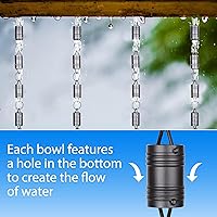 Vista 5 de RainChains Pacific - Cadena de lluvia de eslabones de canal de seis esferas de 8.5 pies, aluminio recubierto de polvo negro, repuesto funcional