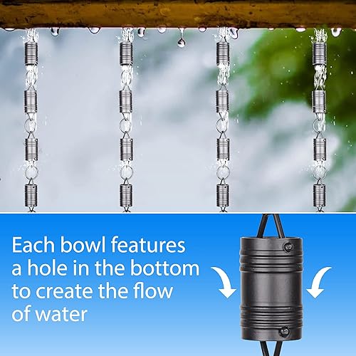 Miniatura 5 de RainChains Pacific - Cadena de lluvia de eslabones de canal de seis esferas de 8.5 pies, aluminio recubierto de polvo negro, repuesto funcional y