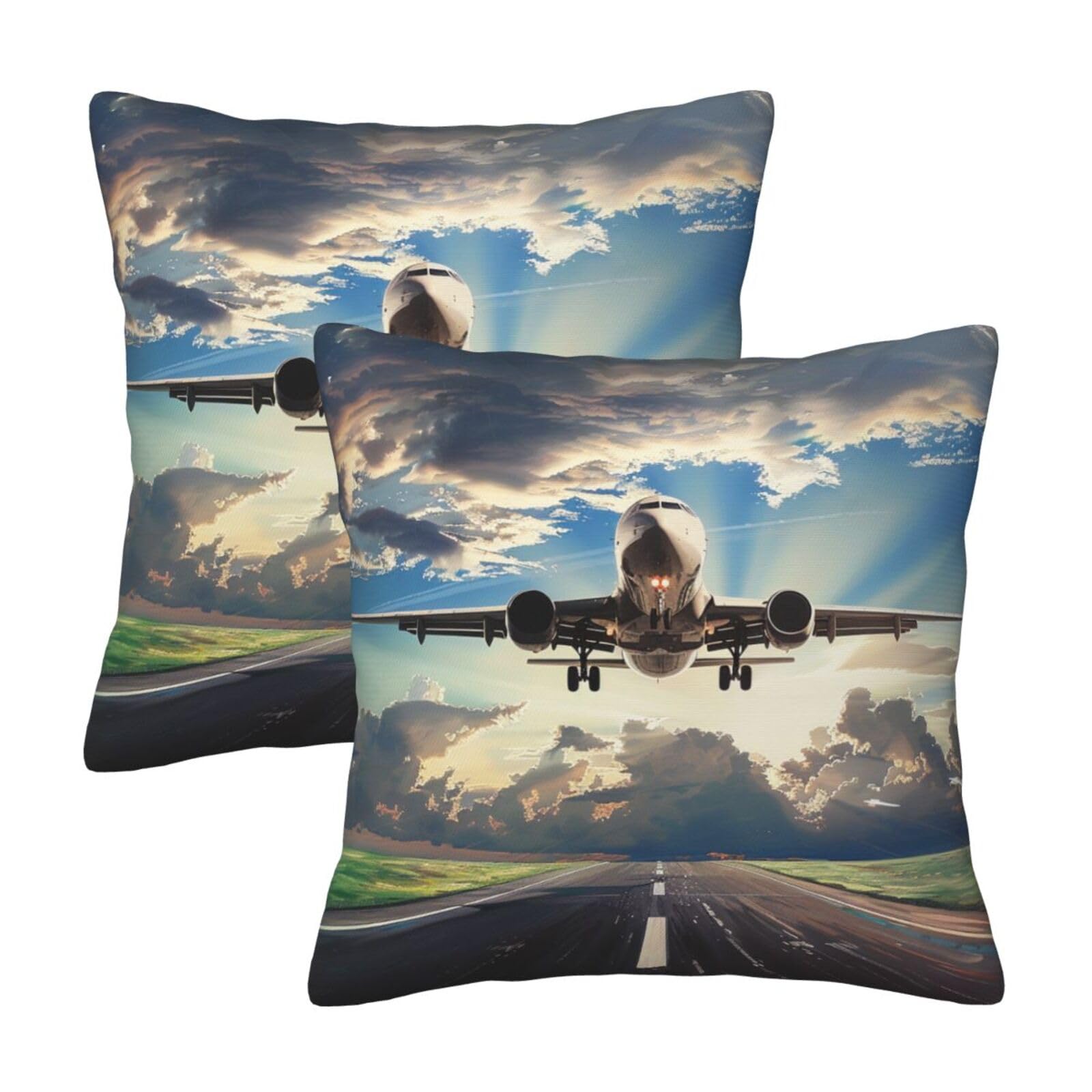kkvhhyuo Airplane Print Pillow Covers Set of 2, Square Decorative Cushion Covers with Hidden Zipper, Throw Pillow Cases for Living Room Sofa Bed Chair, 50x50 cm