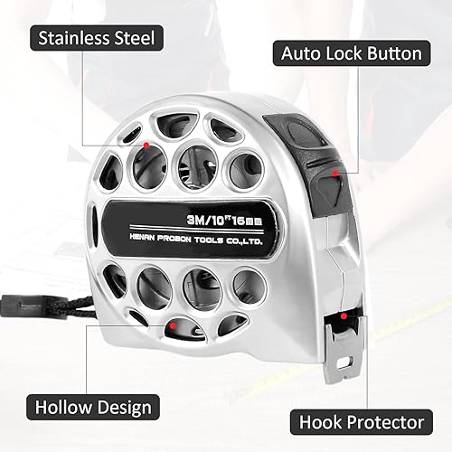 Miniatura 4 de 2 cintas métricas, 9.8 pies, cinta métrica de acero inoxidable con escala de doble cara, impermeable, portátil, retráctil, regla de medida para el