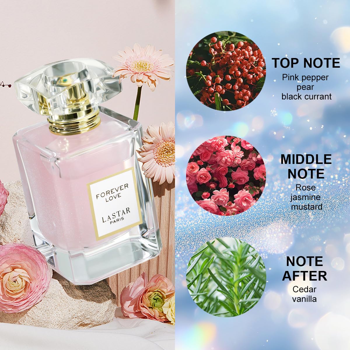 LASTAR Profumo durevole forever love parfum, profumo floreale, dimensioni da viaggio, Eau De Profumo, per uomini e donne, 55 ML*2, perfetto per regali di festa, San Valentino, Halloween, Natale