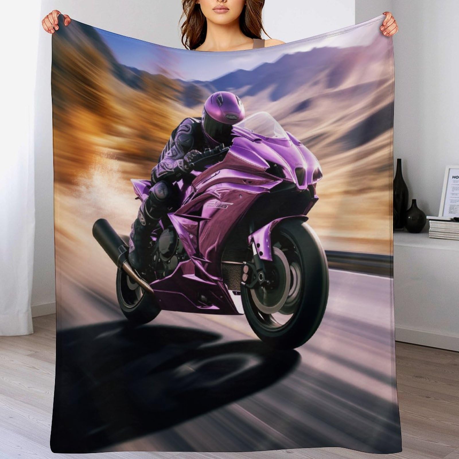 Couverture Moto en Flanelle Douce Plaid Moelleux Toutes Saisons