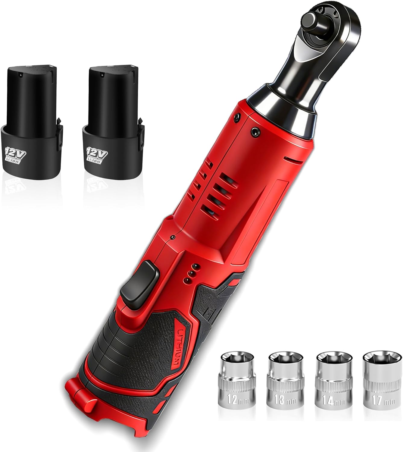 Cordless Electric Ratchet Wrench Set, 3/8" 12V Power Ratchet Tool with 45 N.M Torque, 380 RPM, 2x 2.0Ah Li-Ion Batteries for Auto Repair Home Mechanic