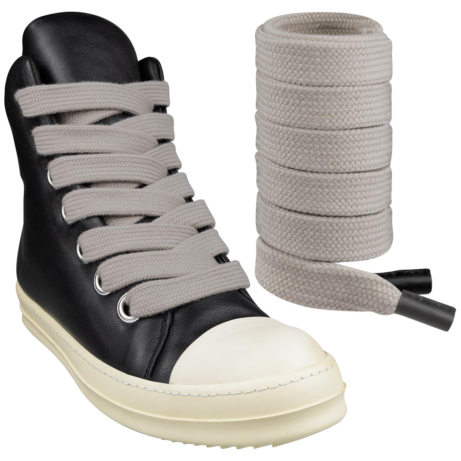 Endoto 2CM Shoelaces for Rick Owens, Fat Jumbo Flat Polycotton Replacement Shoe Laces Strings 72 Inch/182.9cm Grey