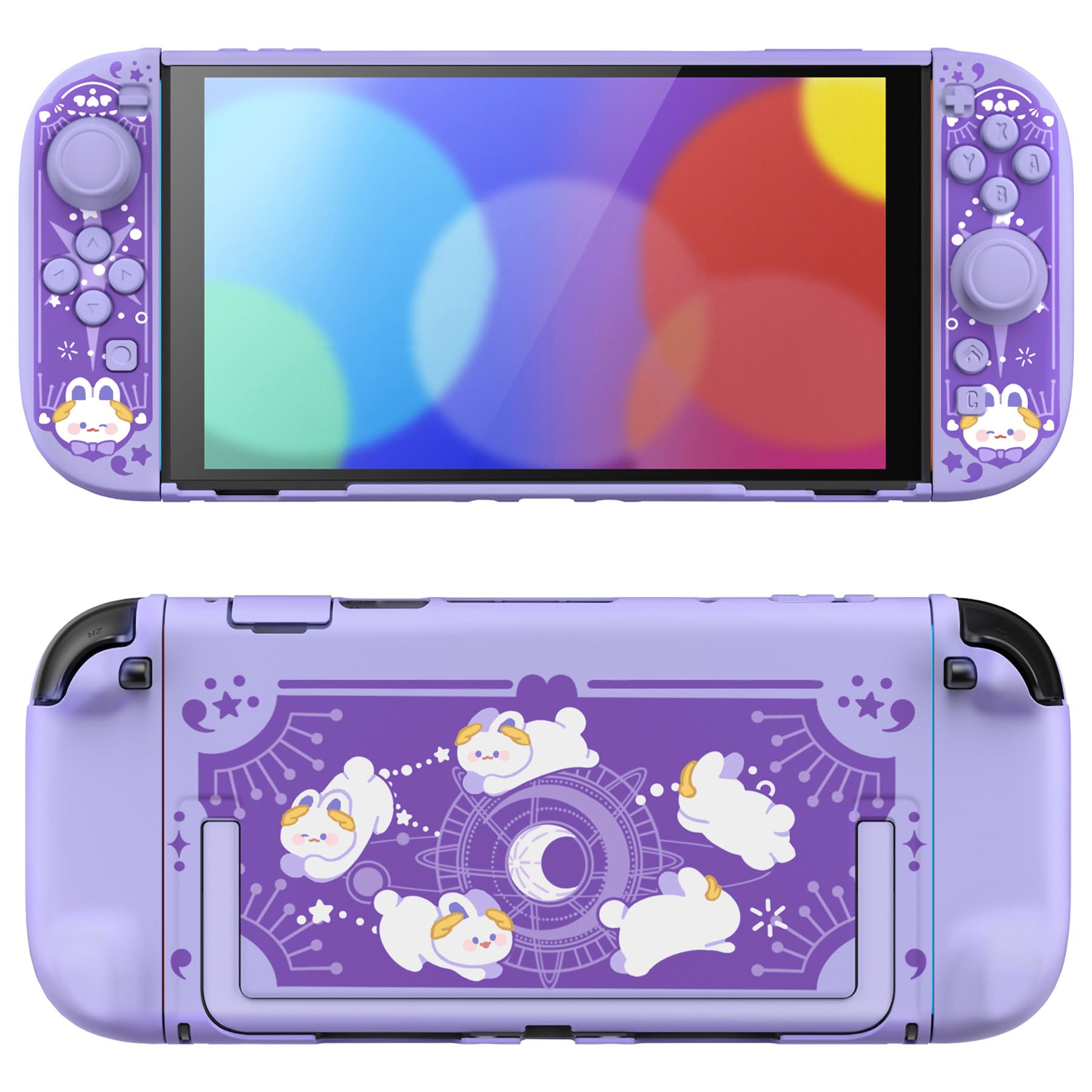 PlayVital Protective Case for Nintendo Switch 2 - Kawaii Dockable Hard Case Shell for Switch 2 with Thumb Grip & Sticker & Button Caps, Anti-Scratch, Shockproof Cover Skin - Celestial Rabbit Orbit