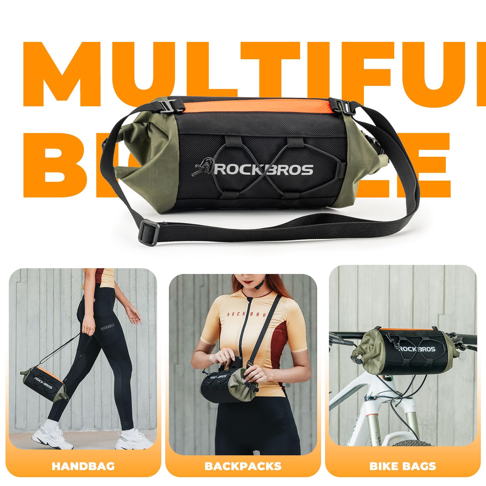 ROCKBROS Bolsa Manillar Bicicleta, Mochila Manillar con Correa de Hombro, Bolsa Delantera Expandible para Bicicleta de Montaña y Carrtera, 12 x 22cm