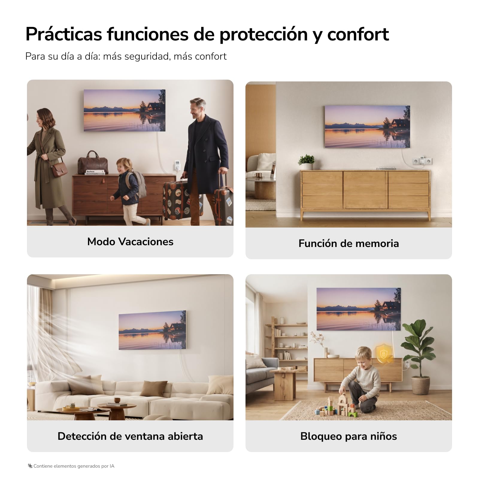 EMKE Panel Calefactor Infrarrojo Sin Marco, Cuadro de Lago al Atardecer