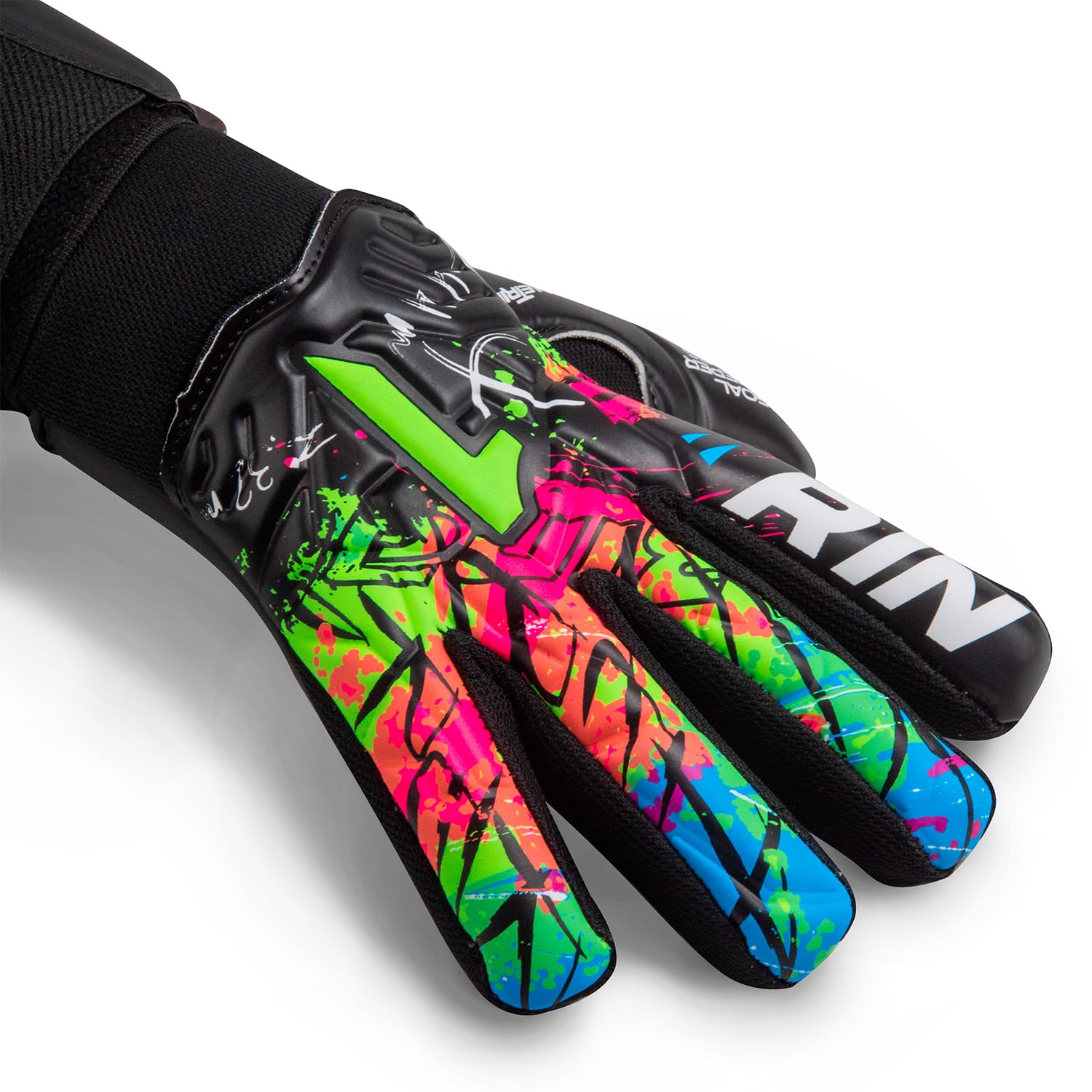 Rinat Asimetrik Training Spines Goalkeeper Gloves – Finger Protection | Turf-Tech Latex | Ngeative Cut | Breathable & Durable for Training & Entry-Level (Black/Green, 8)