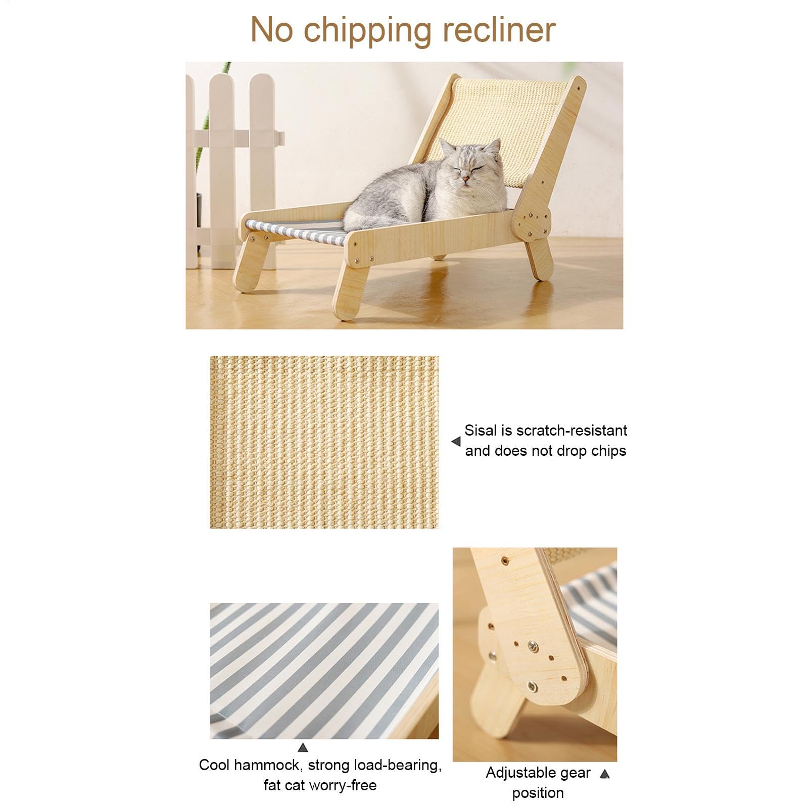 Cat Sisal Chair, Sisal Cat Hammock Camas de rascador elevadas para Gatos | Cama de playa de 4 posiciones para un cachorro de gatito para adultos