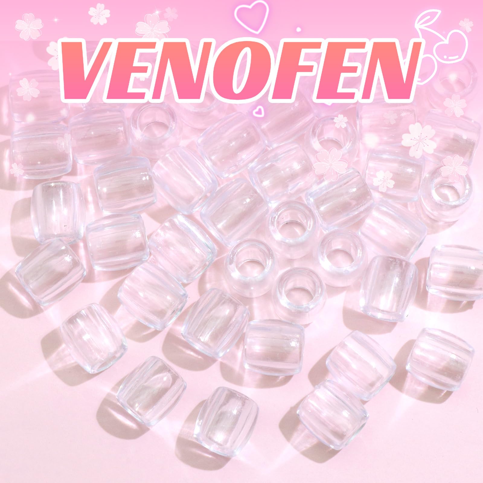 Transparente Haarperlen, Jumbo-Perlen für Haare, niedliche Zöpfe, Acryl-Pony-Perlen für Kinder, Mädchen, Zöpfe, Zubehör, Armband, Schmuckherstellung, Set, Haardekoration, 50 Stück