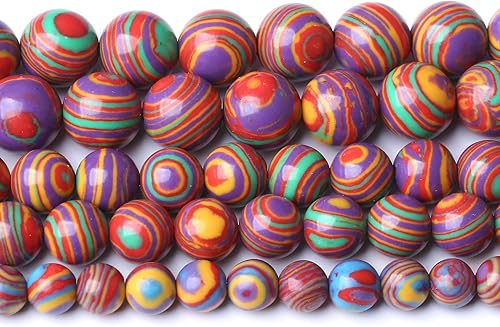 45 piezas de cuentas de piedra natural de 516 pulgadas (8 mm) de malaquita arcoíris cuentas sueltas redondas para hacer joyería, pulseras de cristal
