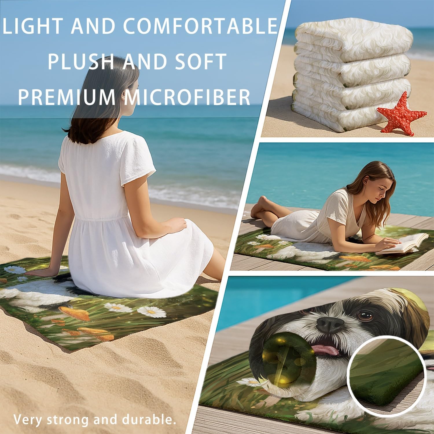 Générique Grande Serviette de Plage 180 x 100 CM,Drap de Plage Microfibre,Couverture de Plage Absorbante Rapide pour Fantaisie, Chaleureux, Apaisant, Onirique Phare, Fleurs, Collines, Étoiles