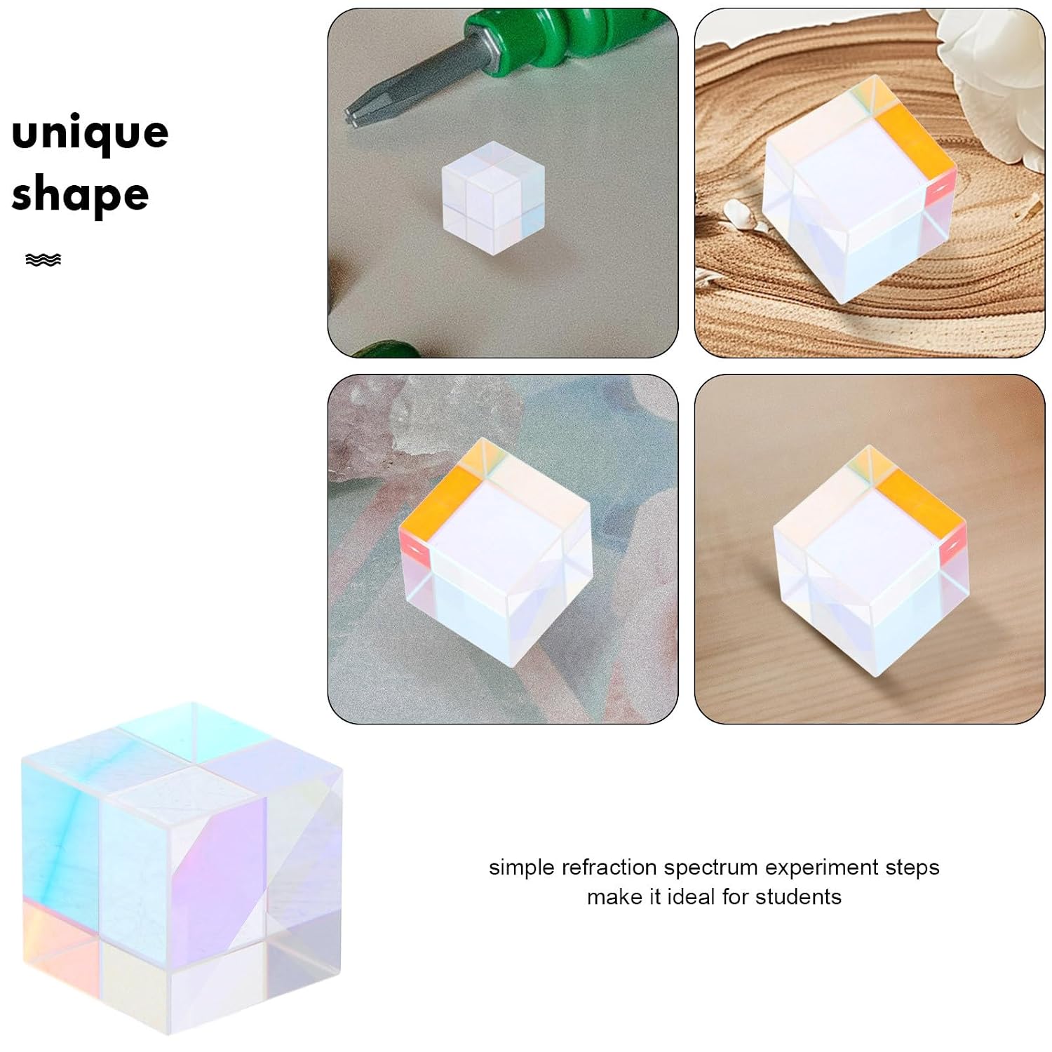 Glass Optical Prism Cube 12.7mm Crystal Glass Physics Prism for Science Education and Photography with Six Polished Faces, Light Refraction Spectrum Cube for Classroom and Desktop