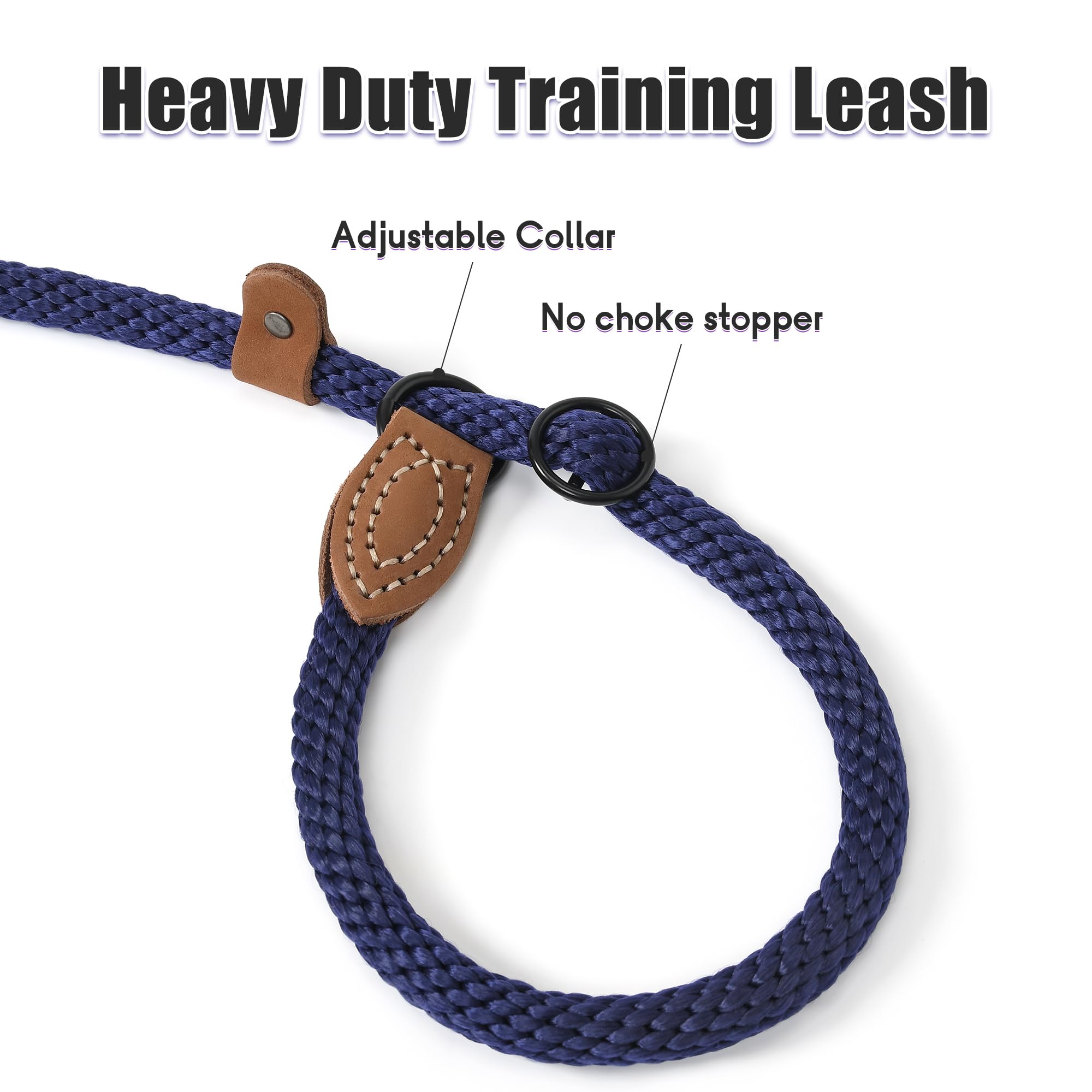 Mile High Life Slip Lead Dog Leash - 5ft Heavy Duty Rope Leash With Leather Tip & Safety Stopper (No Pull Training Leash)