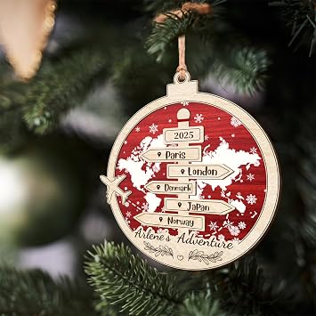 Personalized Travel Adventures Christmas Ornament Custom Camera Traveling Destination Ornament Travel Themed Christmas Tree Decor Vacation Keepsake Gift for Travelers Adventurers Family Friends