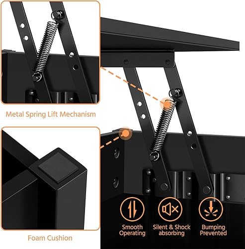 Miniatura 6 de Yaheetech - Mesa de centro con compartimento de almacenamiento oculto y estante, la superficie superior se levanta, mesa de comedor para sala de