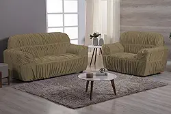 Capa de sofá Elasticada em Malha Gel Spandex (Avelã, Kit 2 e 3 Lugares)