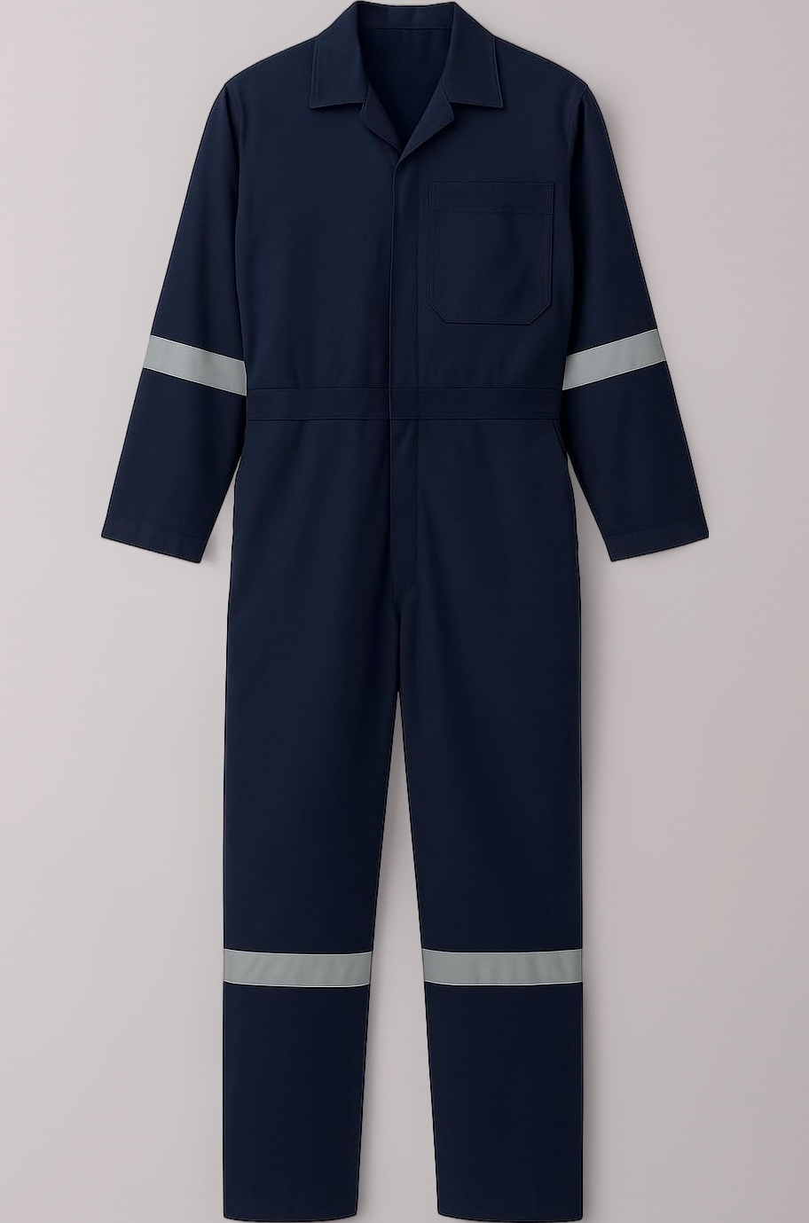 Professional Navy Blue Work Coverall with Reflective Stripes Boiler Suit, Full Length, Industrial Safety Uniform, Long Sleeve