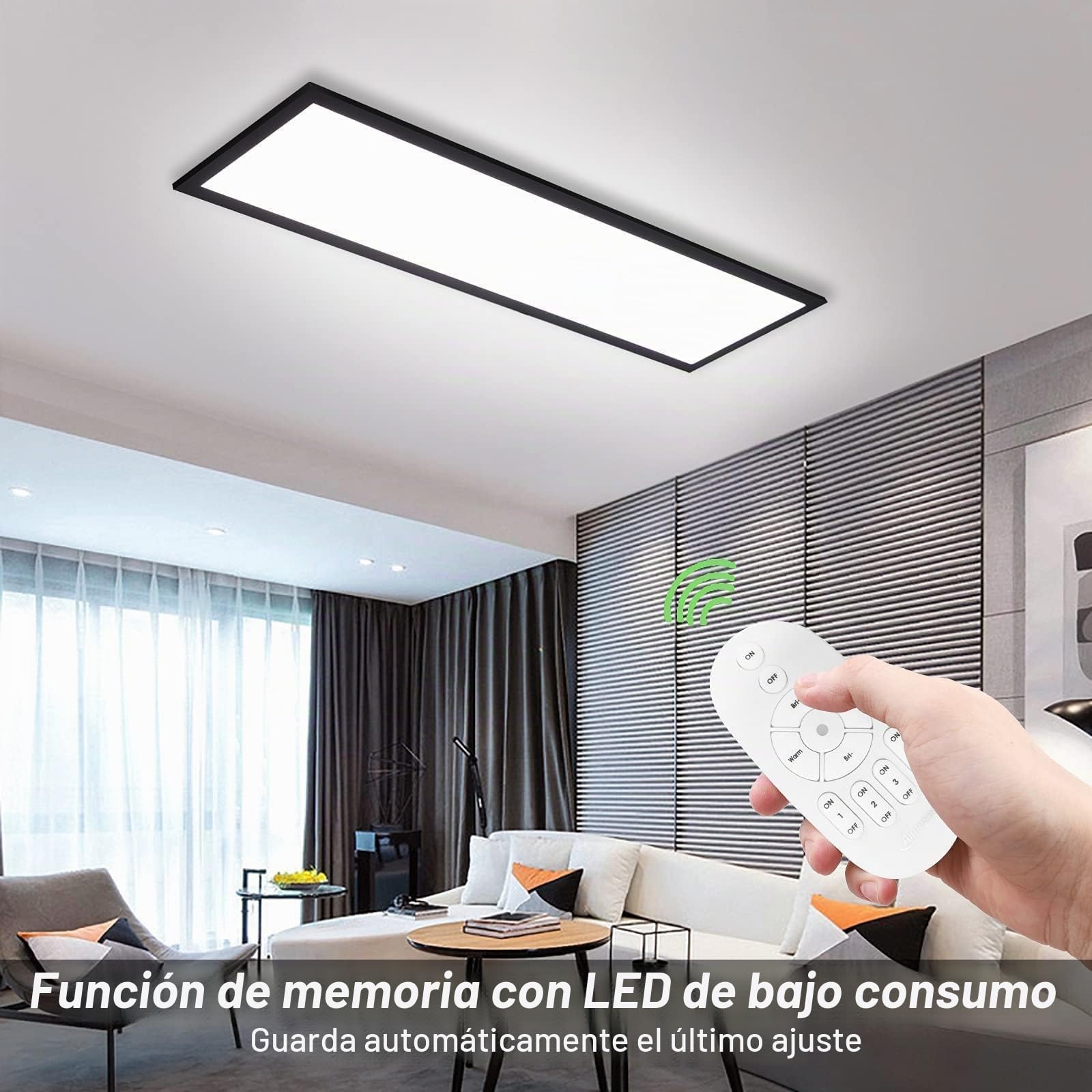 Lámpara de Techo Regulable, 100x25cm Panel LED con Control Remoto, Luz de Techo Rectangulares 28W con Función de Memoria, (Cálido/Natural/Frío Blanco Luz 2700K-6500K) para Cocina Oficina Salón