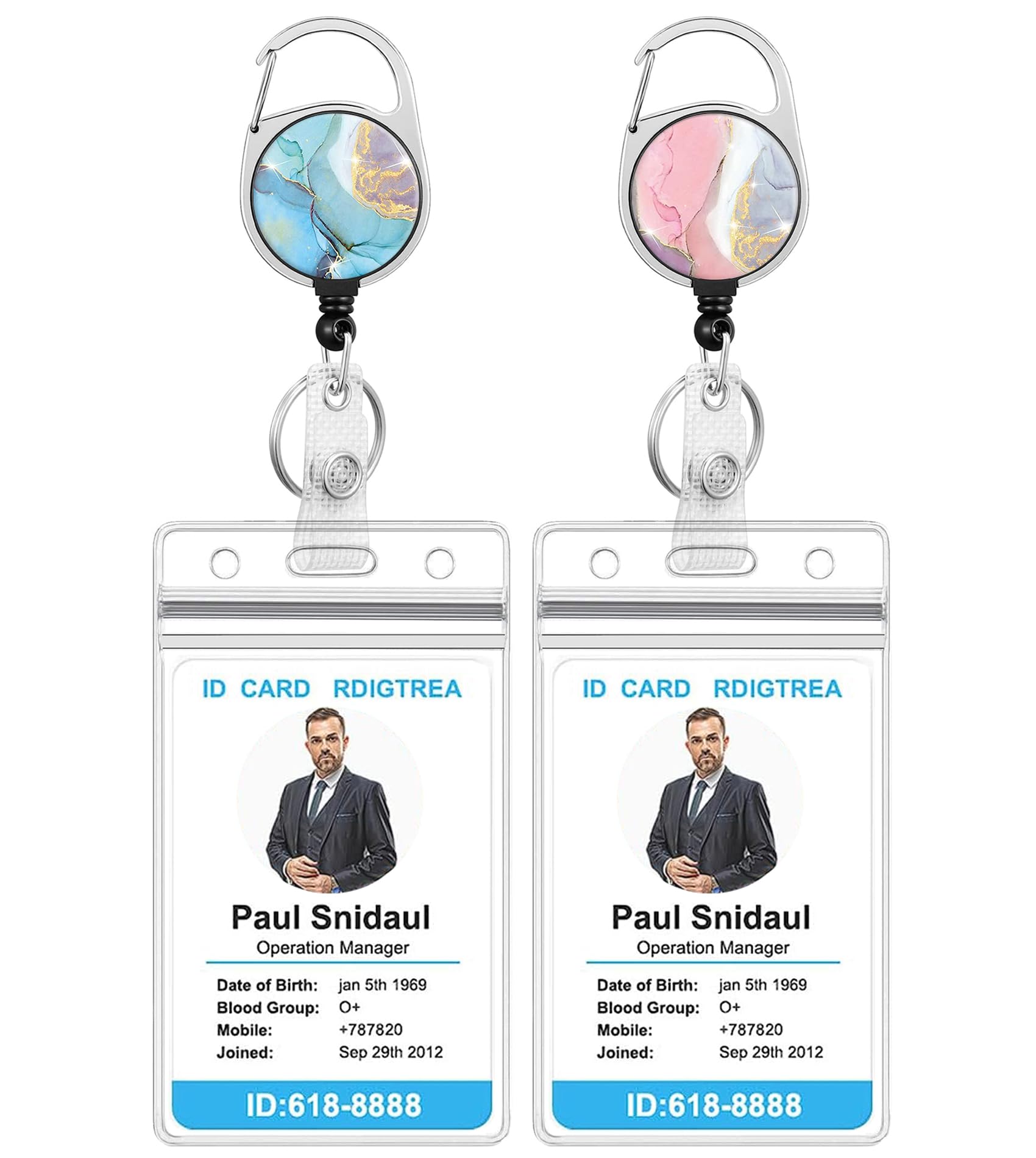 Photo 1 of 2 Pack Badge, Heavy Duty Retractable Badge Reel Holders for Nurse Teacher Student Office Women Men(Charming Marble)