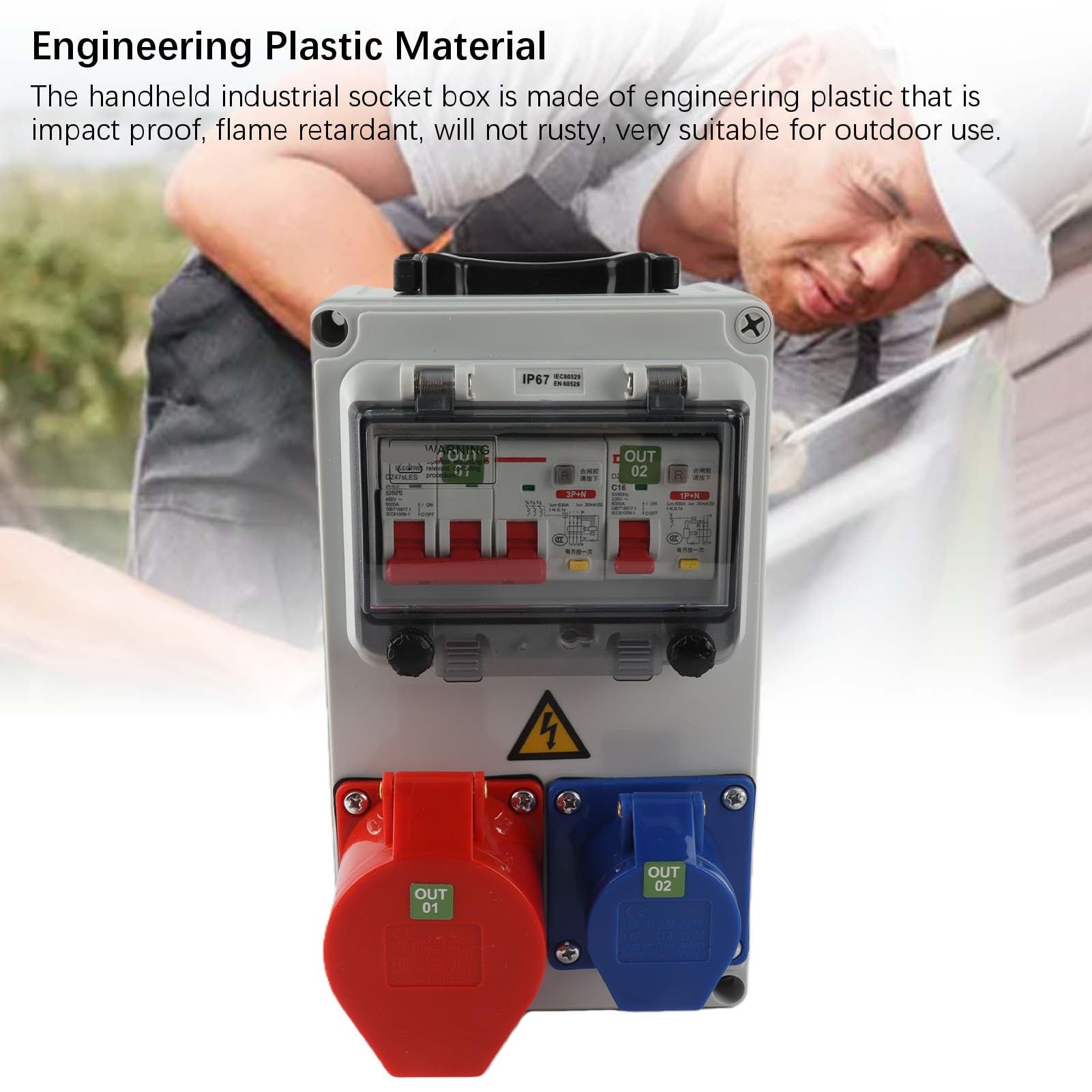Fafeicy Scatola di Distribuzione Presa Industriale Portatile, Scatola di Derivazione Interruttore Elettrico Portatile Impermeabilizzante per Cantiere