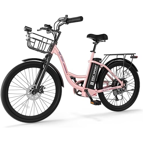 24'' Electric Bike for Adults, Peak 700W/1000W Motor 20/28MPH, 374.4WH/624WH Battery 45/75Miles, Step Through City Cruiser Ebike, Commuter E Bike for Women/Men/Teens, 7-Speed, Front Suspension
