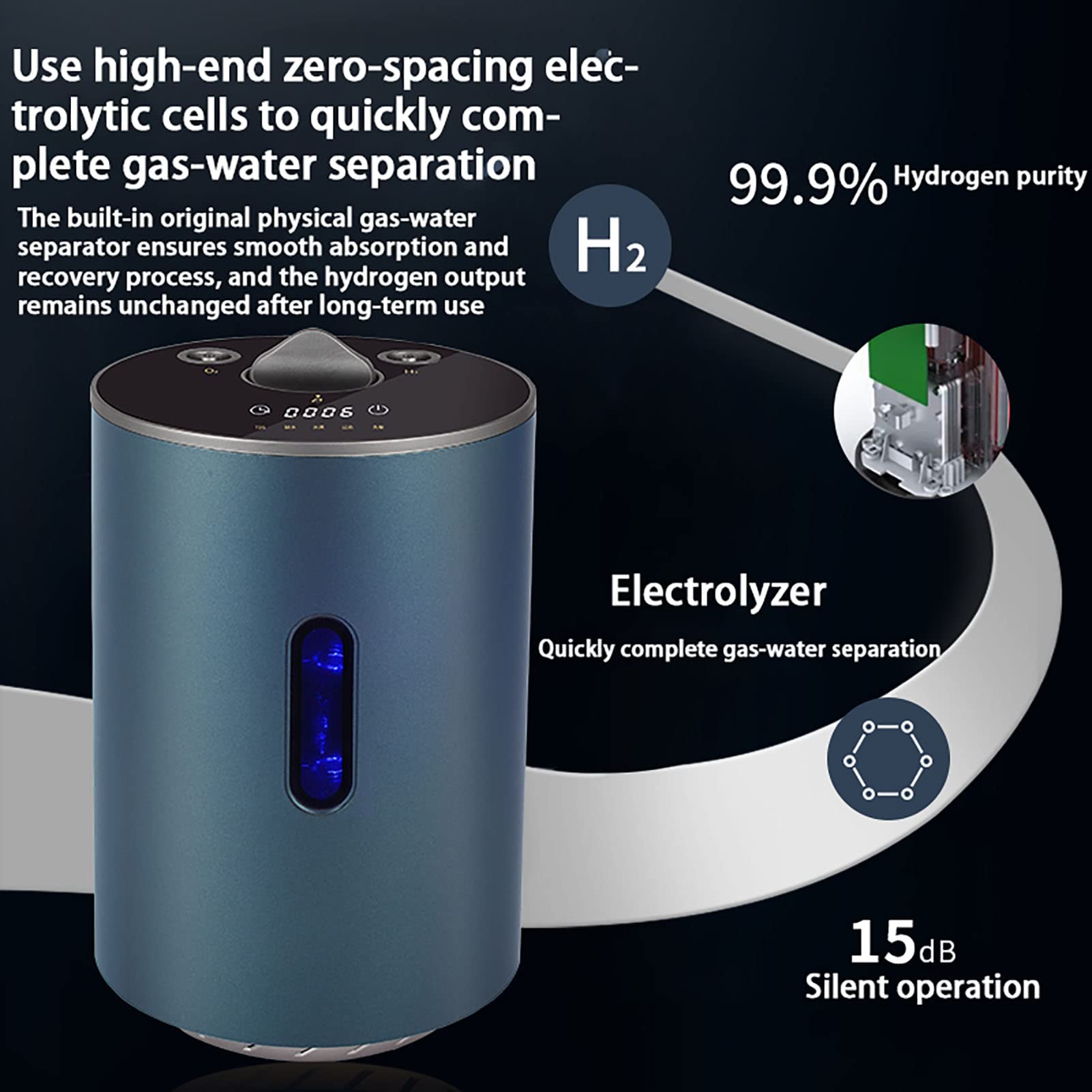 Urządzenie do inhalacji wodorowej z 150 H + 75 O (225) ml/min Dual-Output H2 Inhaler, 99,99% generator wodoru o wysokiej czystości, do Home Travel Siłownia Lotnisko(Color:B)