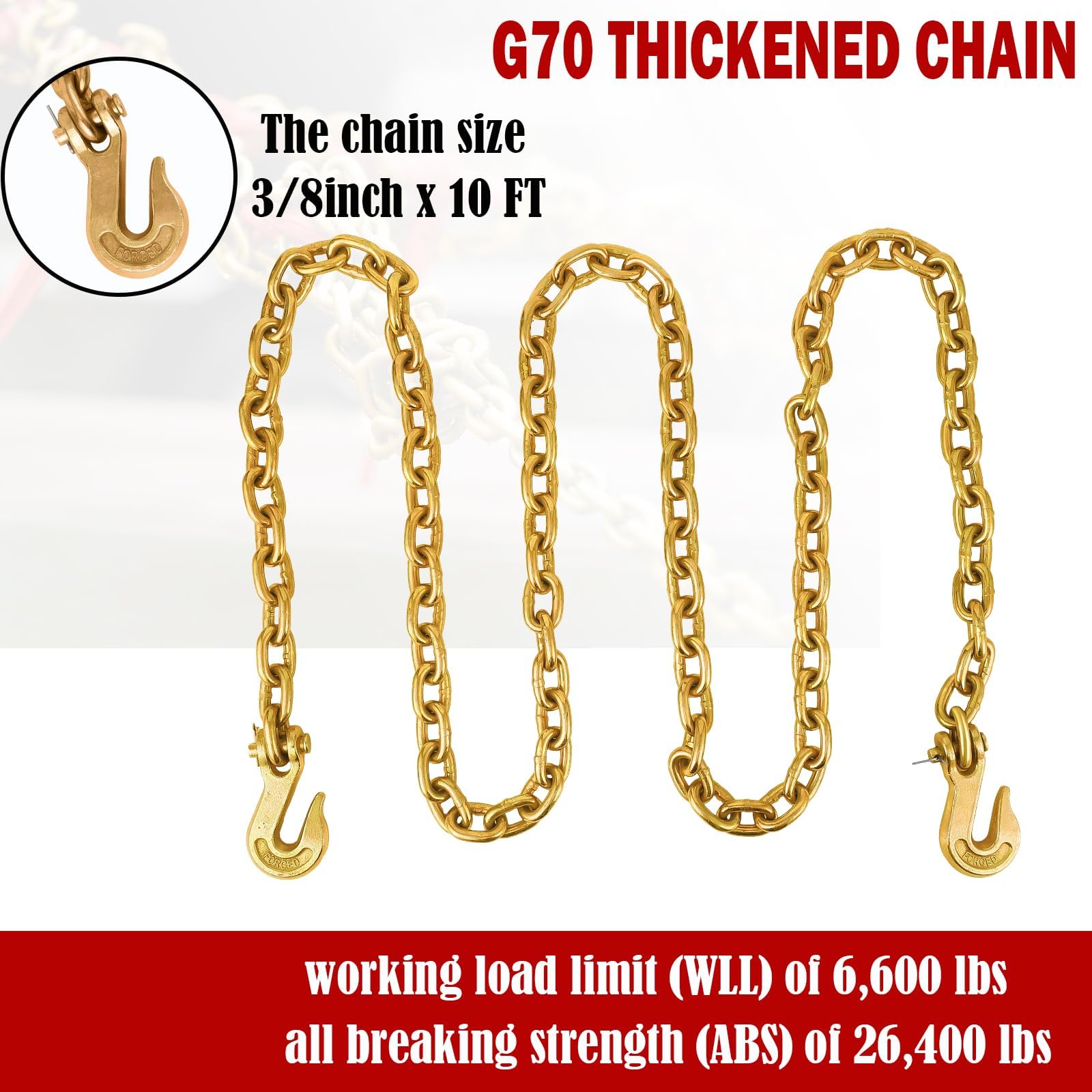 GarveeTech Zurrkette G70 3/8" x 3m mit Ratschen-Spannbinder, 4170kg WLL | Greifhaken beidseitig, verzinkter Stahl, Ladungssicherung Profi, verschleißfest, LKW & Anhänger, stabil, wetterfest