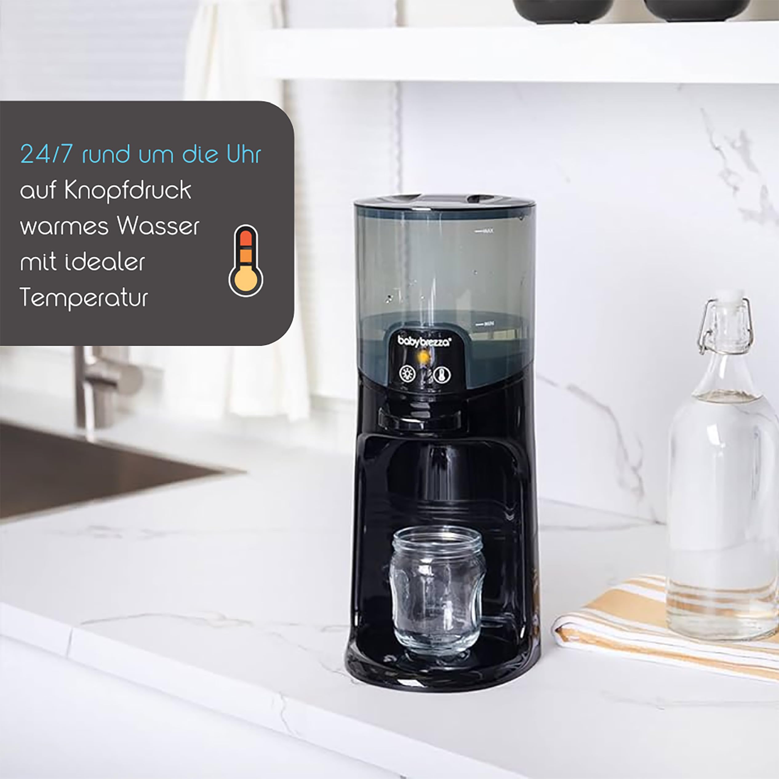 Baby Brezza Instant Water Warmer – podgrzewacz do butelek dla niemowląt, natychmiastowa ciepła woda do jedzenia dla niemowląt, 3 temperatury (22/37/40°C), idealny do karmienia nocnego i posiłków dla