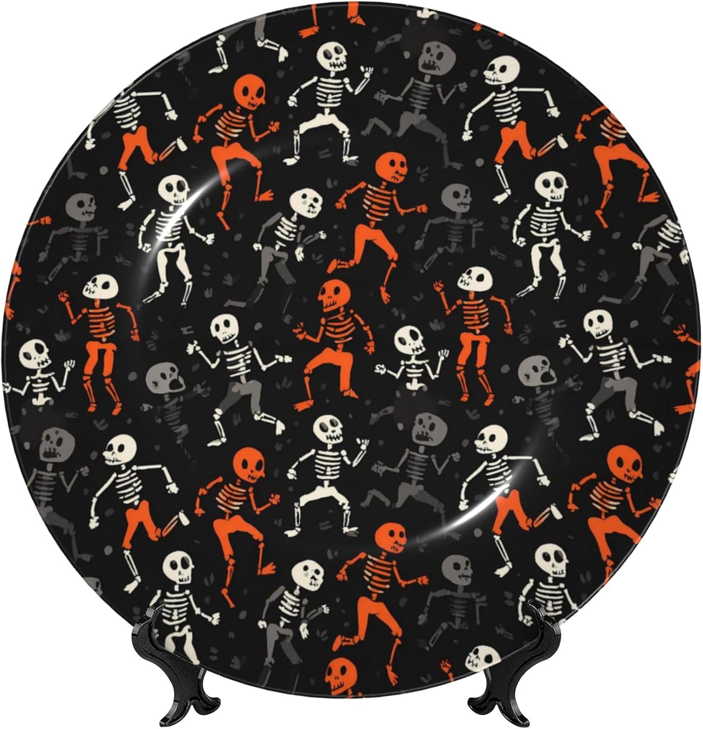 Decorative Plate Ceramic Plate for Wall Hanging 10in Accent Plate for Office Living Room Hallway Table Decor - Retro Skeleton Dancing On Halloween Party 3