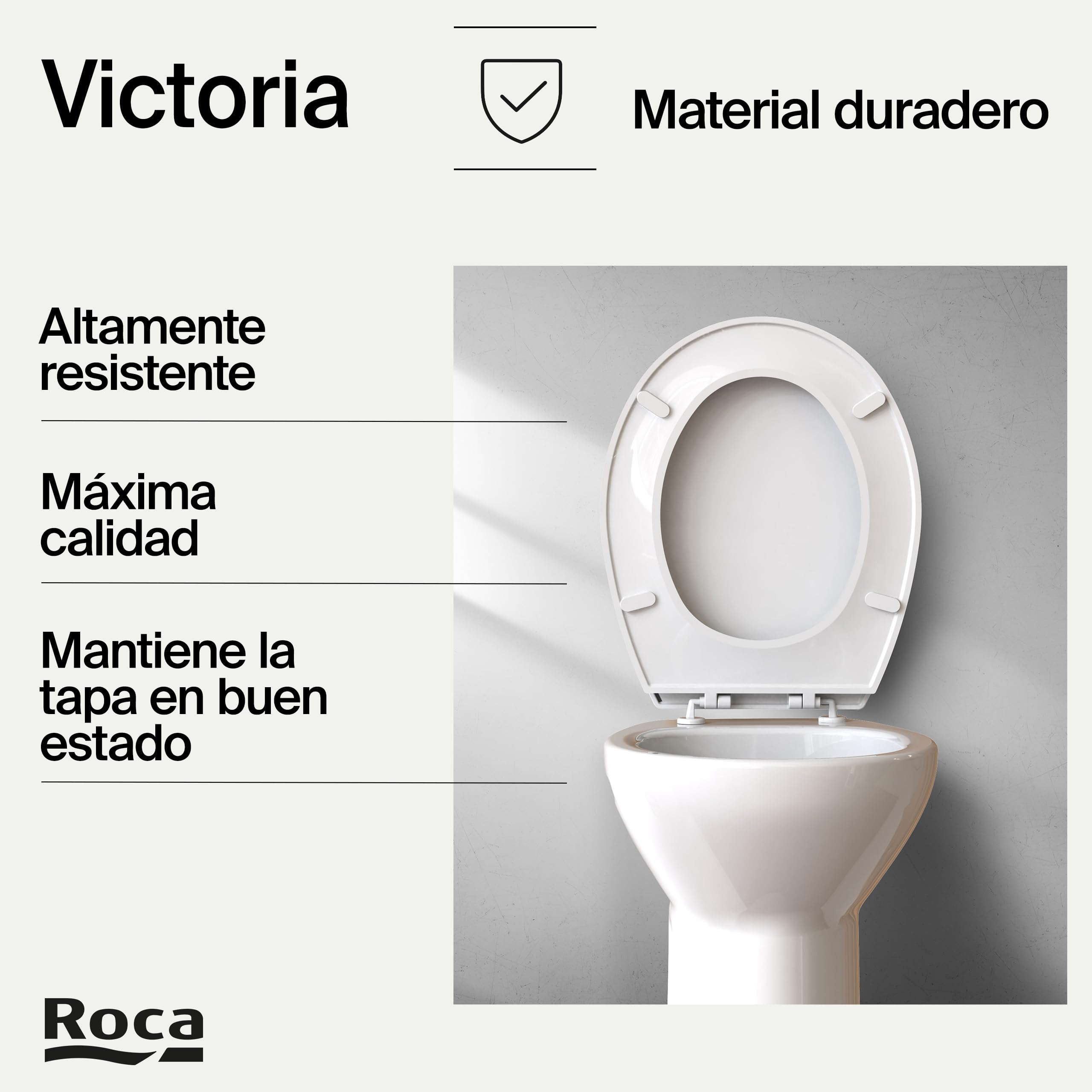 Roca Victoria - Tapa y asiento de plástico para inodoro con bisagras extraíbles, tapadera de WC original con ajuste perfecto, recambio de tapa de váter resistente, blanco, A801398004