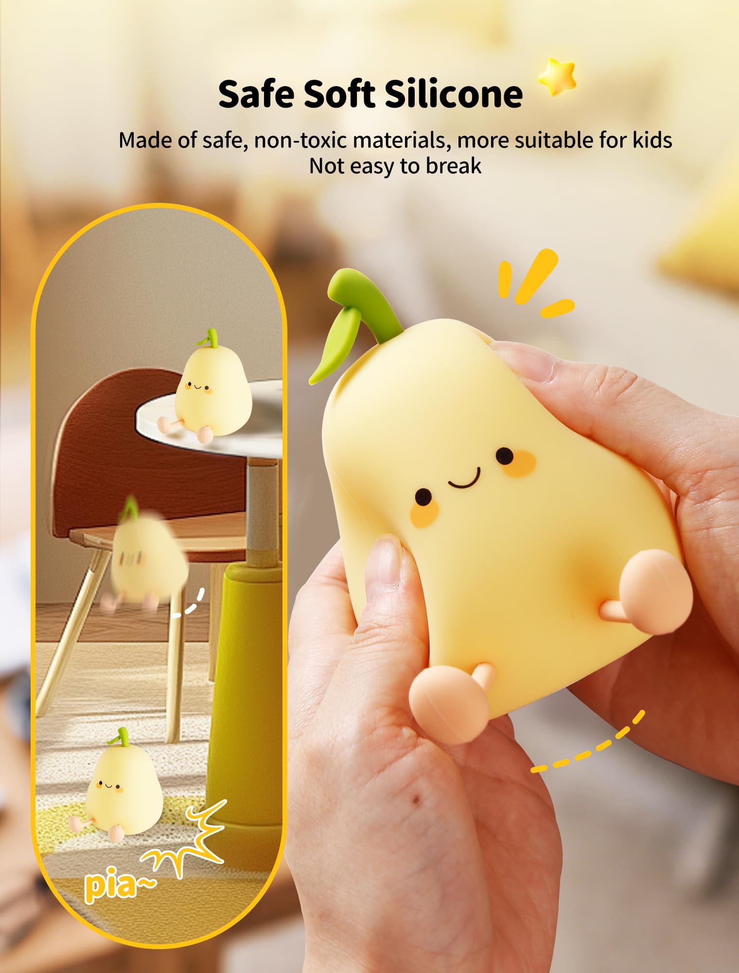 Luz nocturna de pera para niños, luces nocturnas de guardería, lámpara táctil de noche, bonita luz nocturna de silicona para bebé pequeño, 3 niveles regulables, lámparas de noche suaves