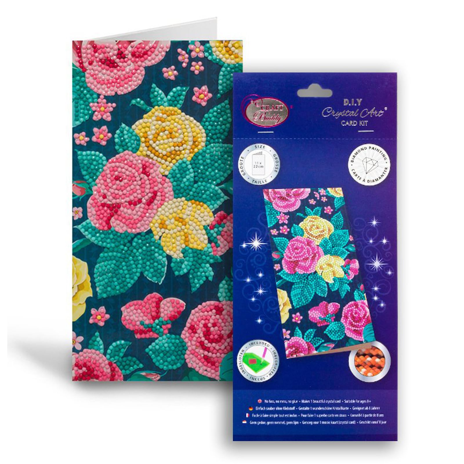 Crystal Art Pink Pretty Flowers Card Kit 11X22cm Craft Buddy