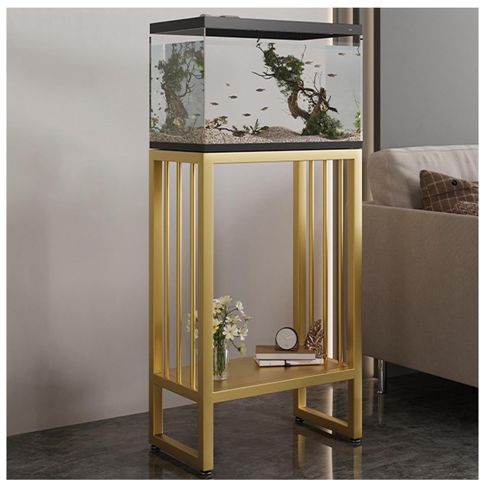 Robusto scaffale in Metallo per Acquario, con Doppio ripiano, già assemblato, Ideale per rettili e acquari, Adatto Anche a zecche e Animali esotici.
