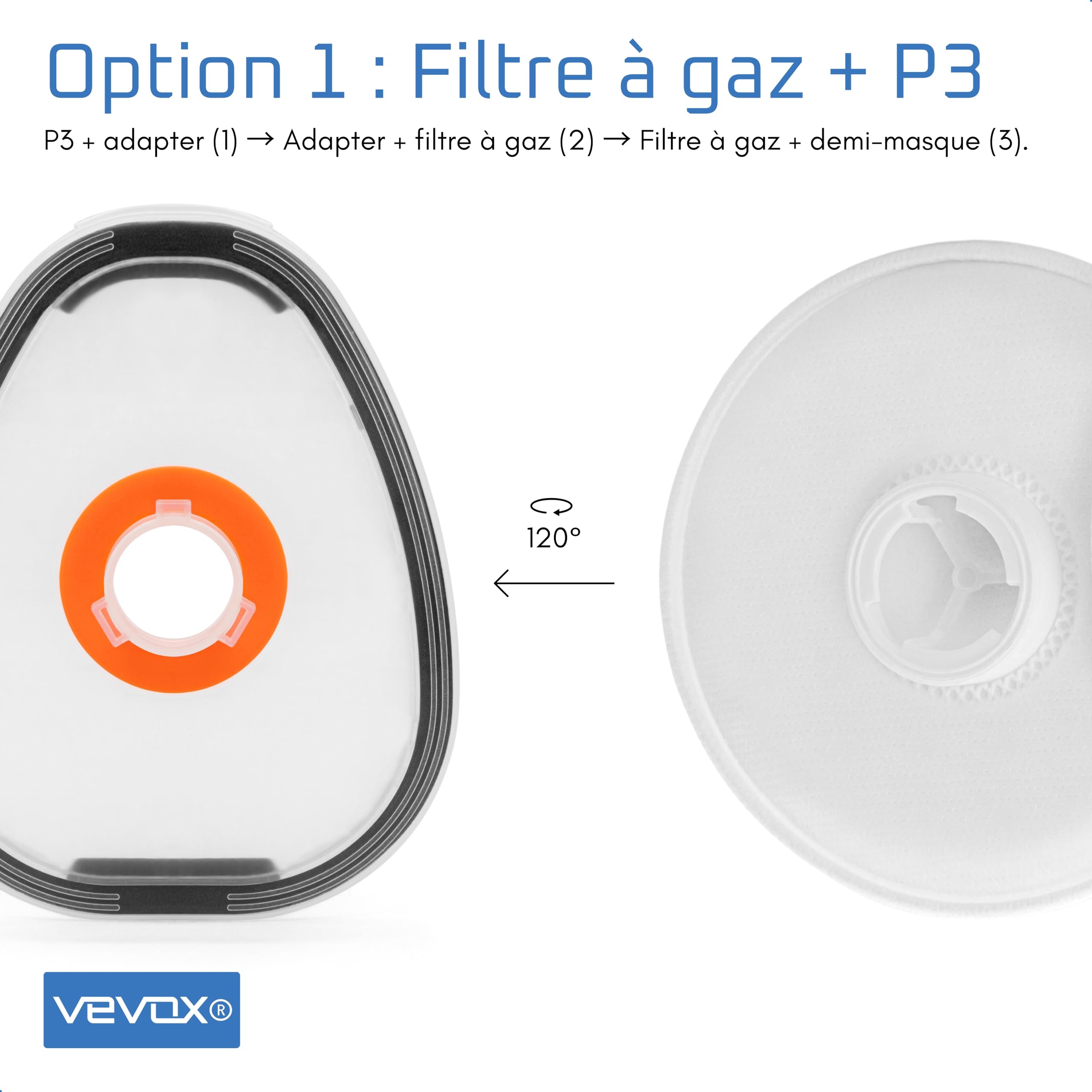 VEVOX® P3 Filtre à Particules en Set de 10 - Protection Contre Les Particules & aérosols - 99,5% d'efficacité de Filtration des Particules & aérosols (0,6μm) - 2 x conteneurs en Plastique Inclus