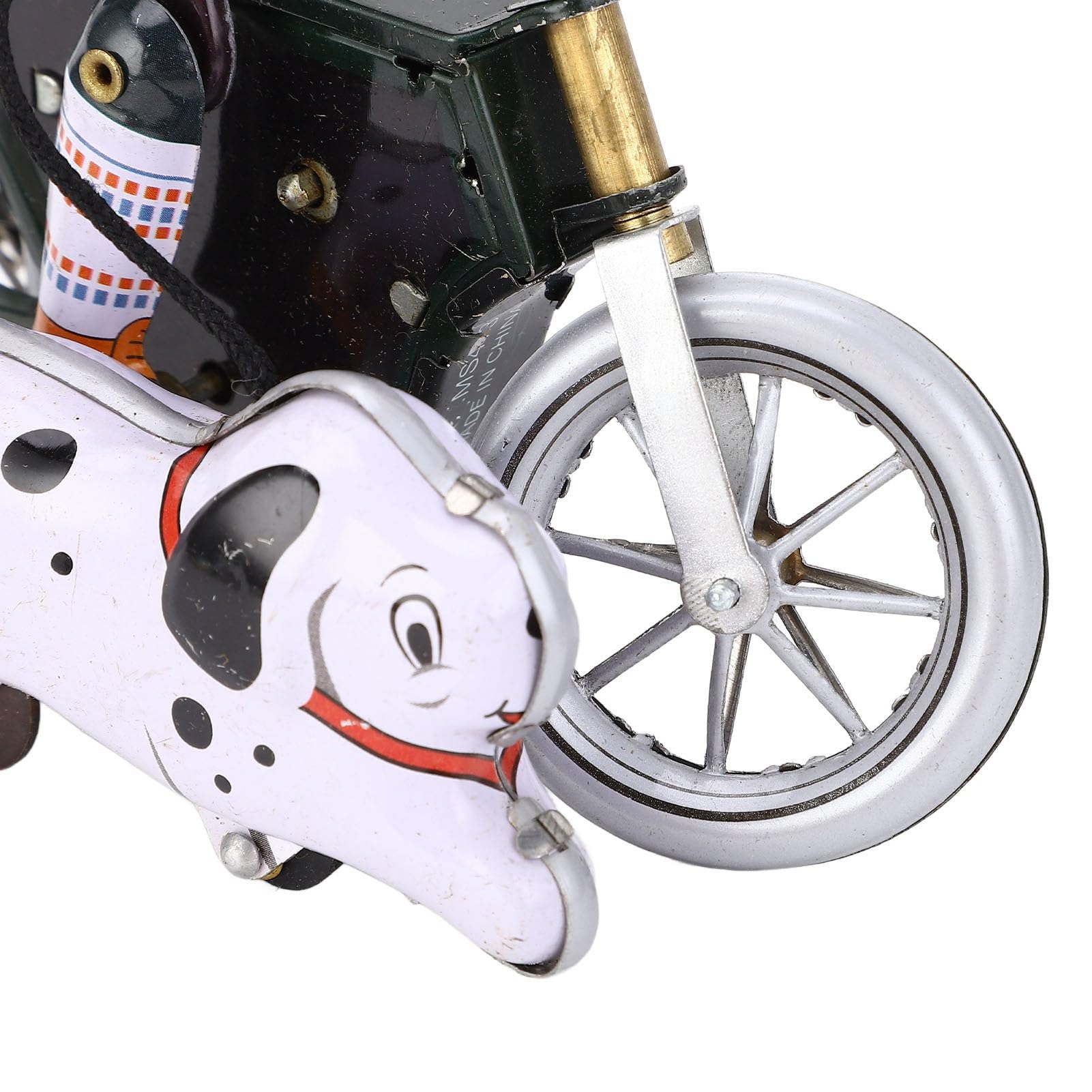 Alomejor Retro chłopiec mechanizm zegarowy zabawka jeździectwo rower prowadzi psa na polowanie, ręcznie robiona blaszana zabawka do kolekcji, dekoracja domu
