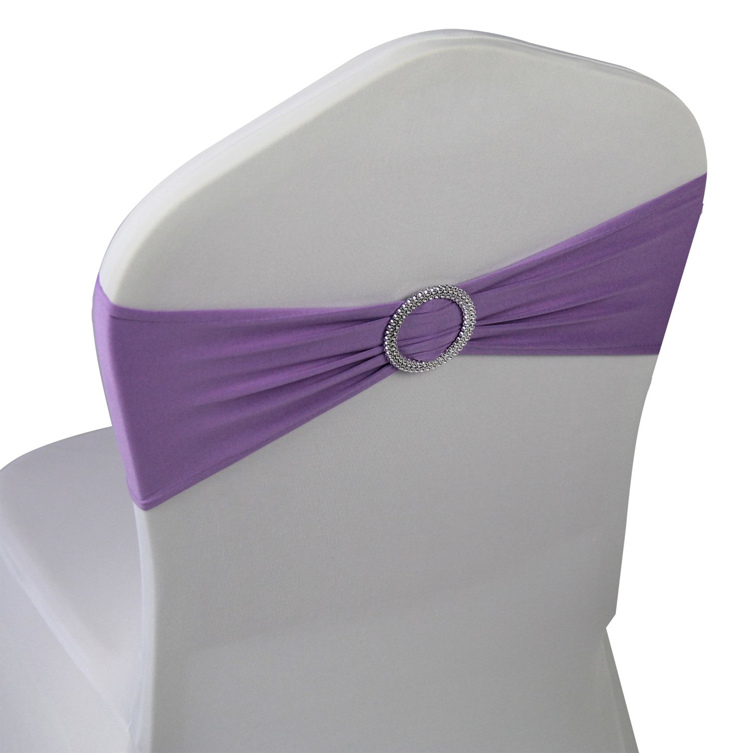 WELMATCH Lavender Spandex Chair Bands Sashes - 50 pcs Wedding Banquet Party Event Decoration Chair Bows Ties (Lavender, 50 pcs)