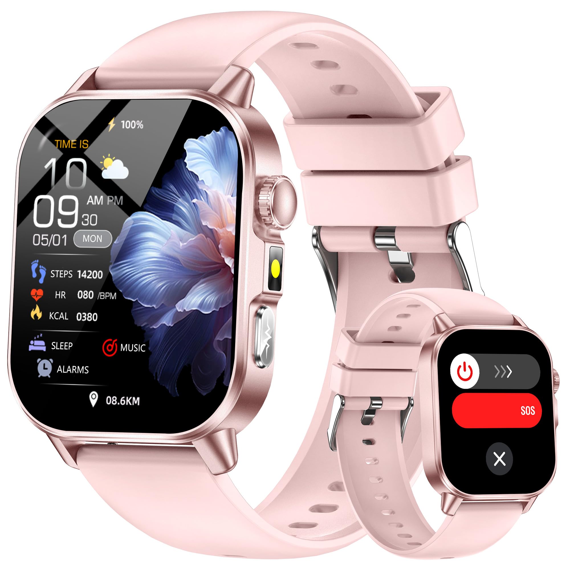 Photo 1 of Yowow BIT Smart Watch for Men Women with 2.0" HD Display, Blood Pressure Oxygen Heart Rate Sleep Monitor, 136 Sports Modes, IP68 Waterproof Fitness Tracker with SOS, Flashlight (Pink)