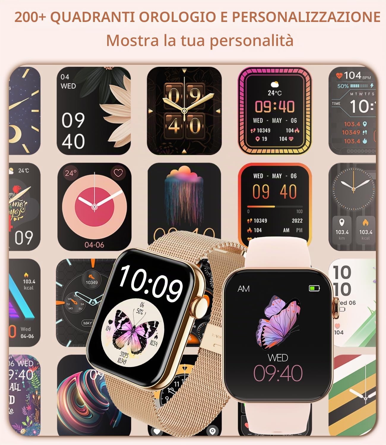 Smartwatch Donna Effettua o Rispondi alle Chiamate 1.85" Orologio Fitness con Contapassi Frequenza Cardiaca Sonno SpO2 Smart Watch per iOS Android