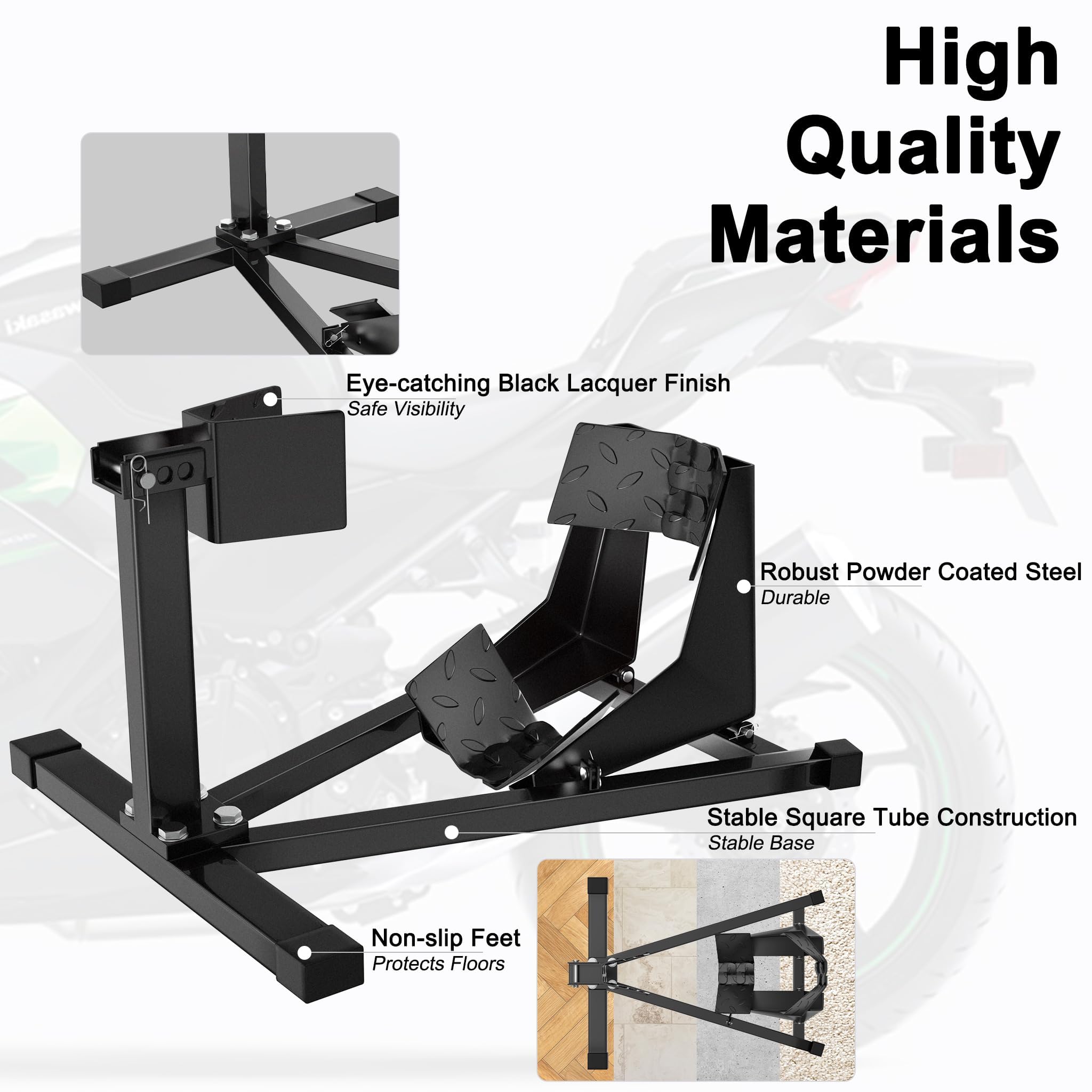 UISEBRT Stahl Motorrad Vorderradstütze - Montageständer passt Reifen von 17"- 21" Größe und 90-130 mm Breite - mit rutschhemmenden Gummifüßen, Abmessungen: 620x460x410 mm