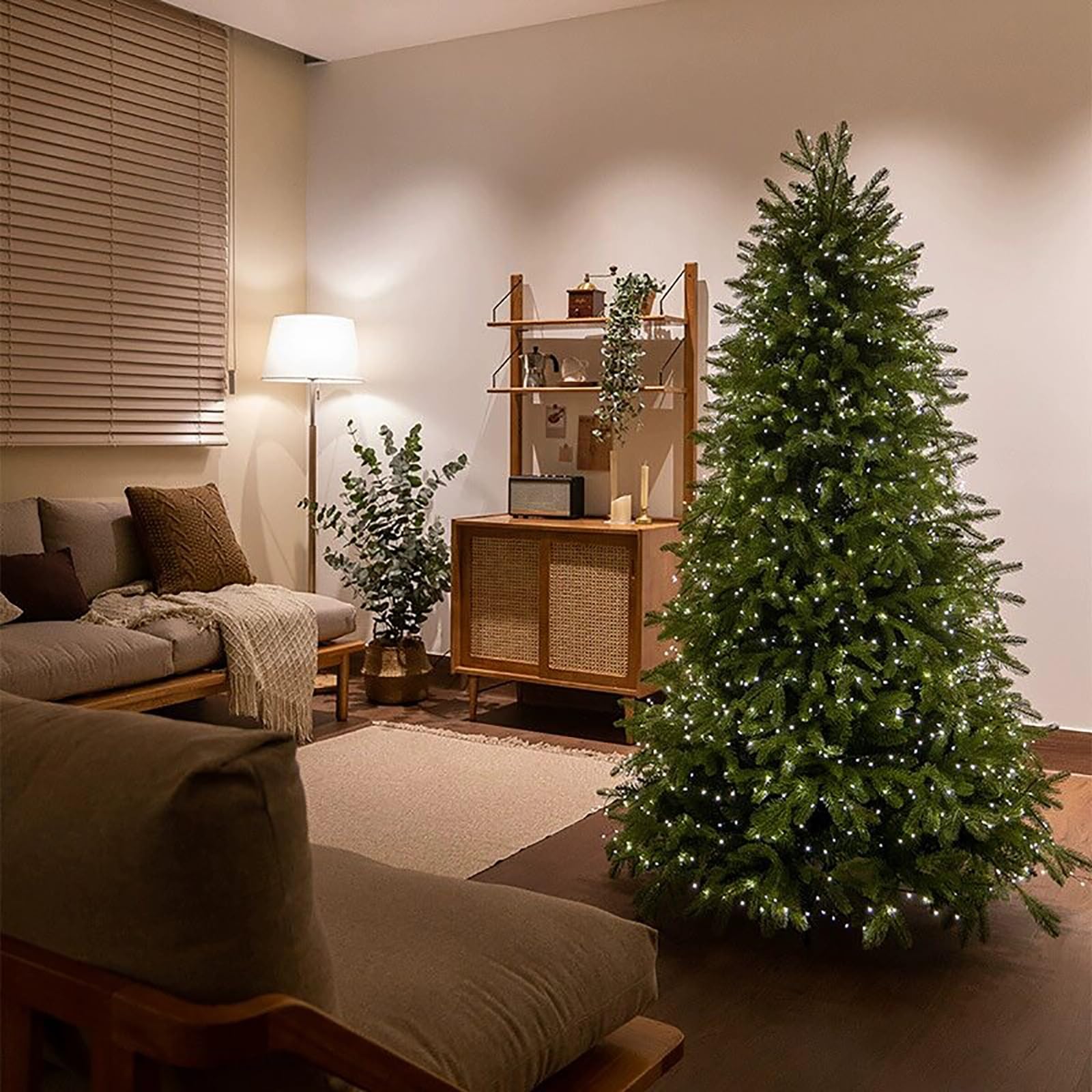 Árbol de Navidad Artificial Preiluminado, Abeto con Bisagras, con 1450-11750 Puntas y 400-2000 Luces, Ramas Automáticas con Control Remoto(240cm/8ft)