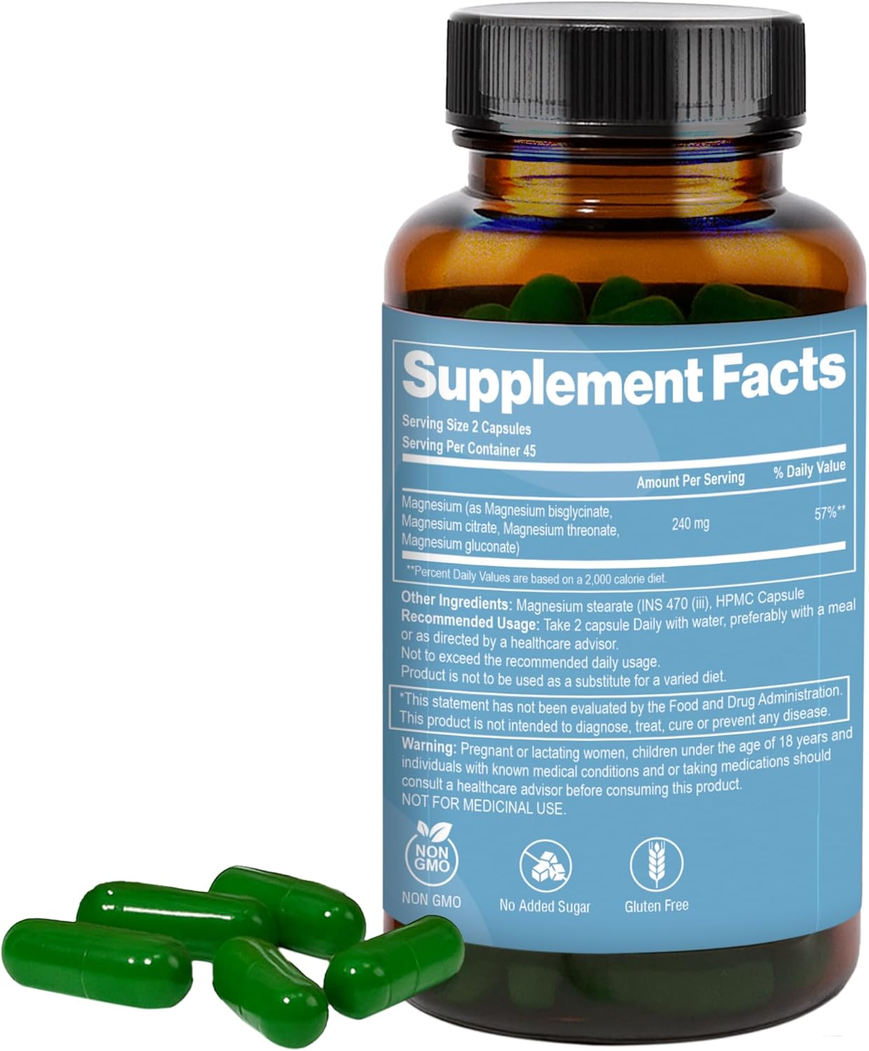 Magnesium 240mg – Supports Healthy Muscles with Magnesium Stearate (INS 470iii), HPMC Capsule | Non-GMO, Gluten-Free, No Added Sugar - 90 Veg Capsules - Image 5