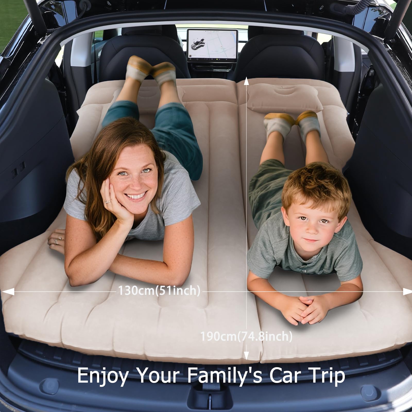 Colchón para Coche, Colchón de Vehículo para Model YS, UV, MPV y Sedán, Duradero con Bomba de Aire, Cama de Aire para Viajes, Camping Beige