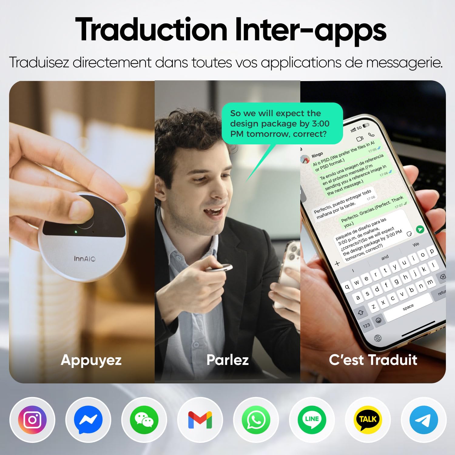 T10 Traducteur Vocal Instantané AI, Traduction Bidirectionnelle en Temps Réel avec Clonage Vocal, Précision GPT, 140+ Langues, Traduit Appels Vidéo/Whatsapp, pour Voyage, Business