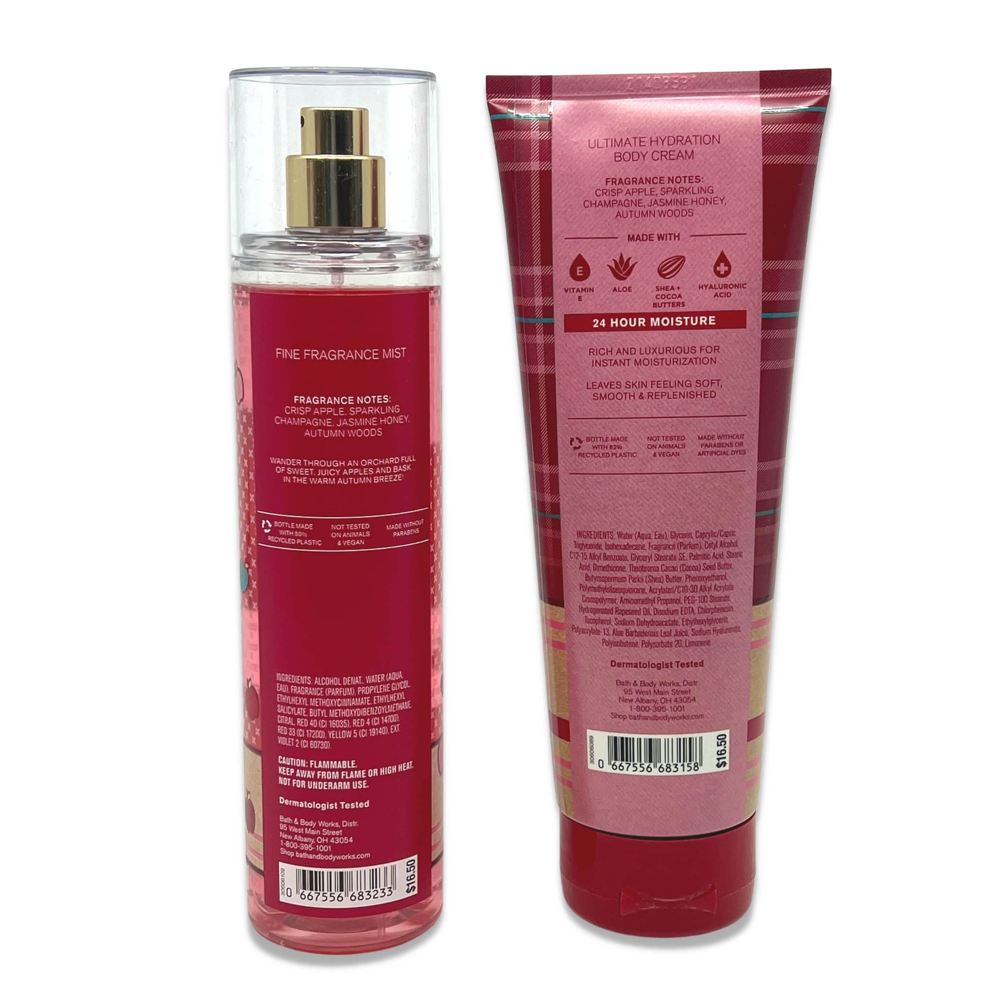 Bath & Body Works Champagne Apple & Honey Mist and Body Cream - bundle - 8oz