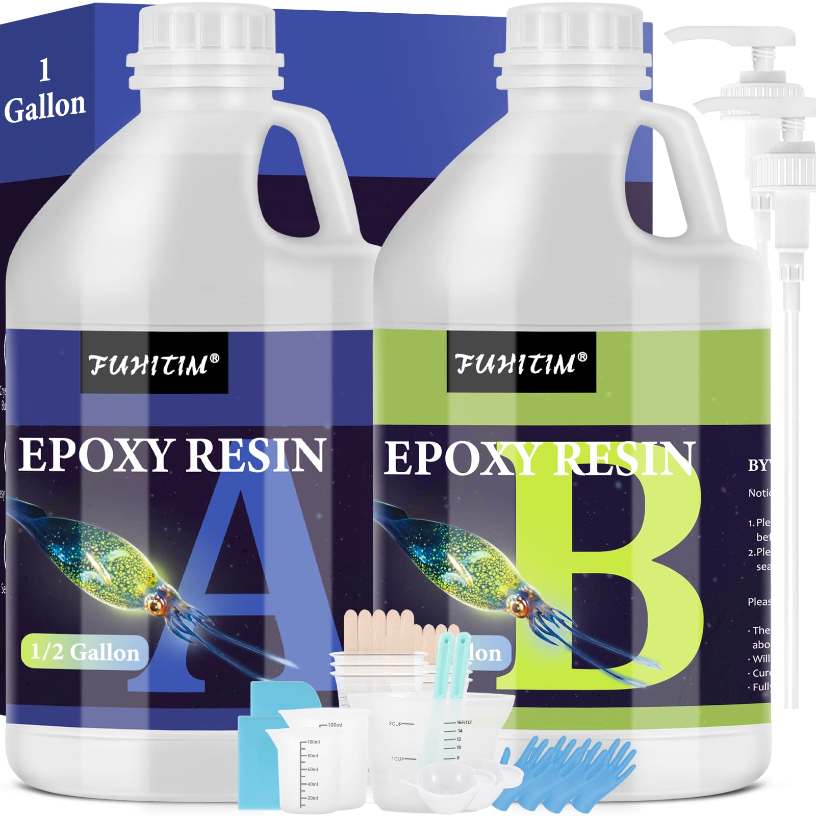 Epoxy Resin 1 Gallon - Crystal Clear Epoxy Resin Kit - Self-Leveling, High-Glossy, No Yellowing, No Bubbles Casting Resin Perfect for Crafts, Table Tops, DIY 1:1 Ratio