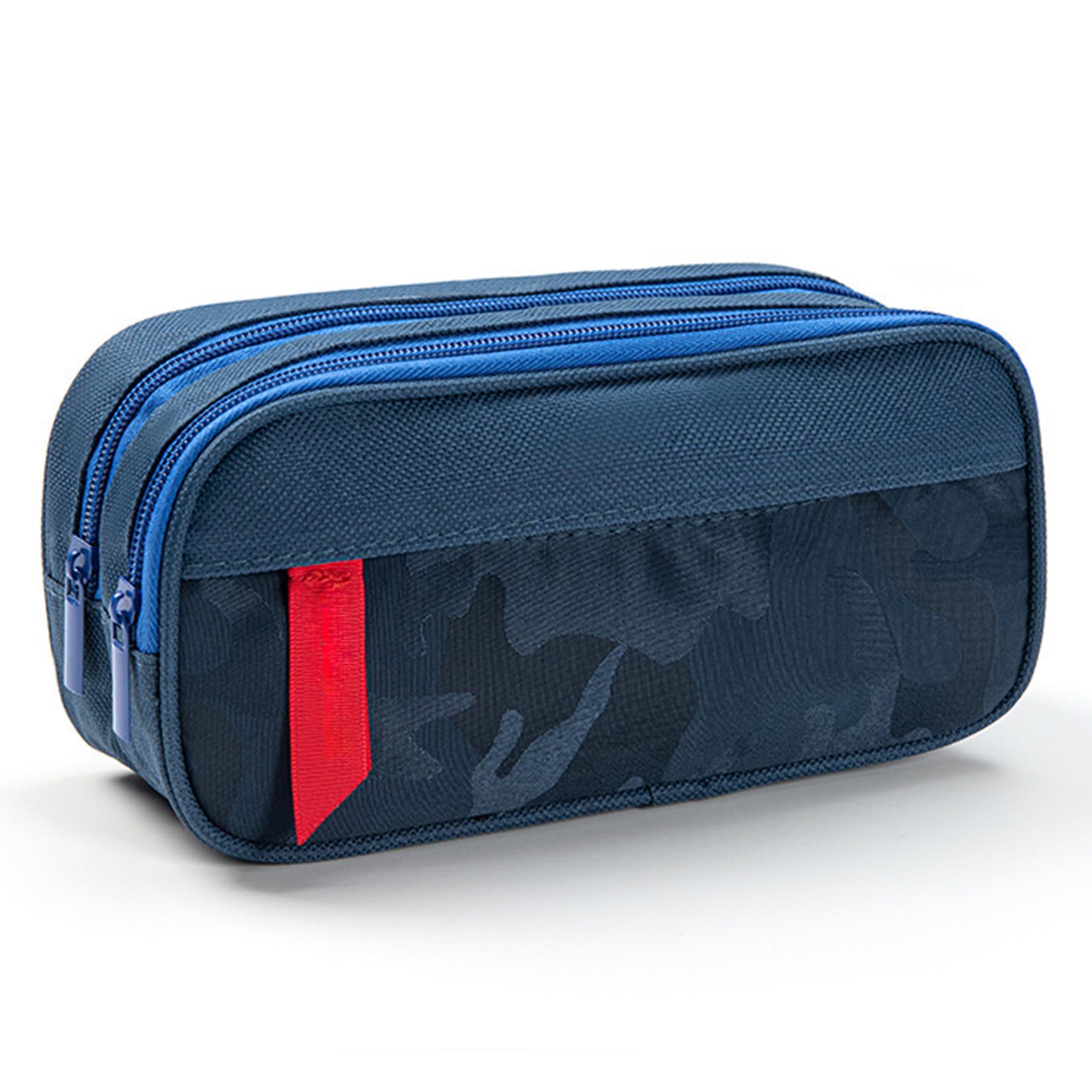 RubyTint Large Capacity Fabric Pencil Case – 3-Compartment School Stationery Organizer Bag, Portable Pen Holder for Boys, Girls & Teens, Lightweight Camouflage Pattern (Blue)