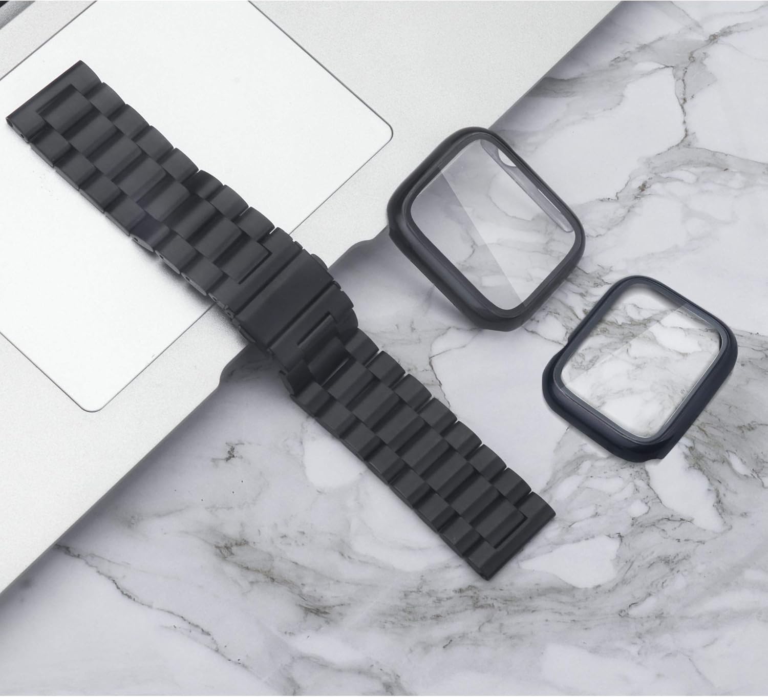 Compatible with Apple Watch Band 49mm 46mm 44mm 45mm 42mm 40mm 38mm 41mm, Stainless Steel iWatch Bands with 2 Pack Tempered Glass Case for Series 11/10/9/Ultra 3 2/8/7/6/5/4/3/2/1/SE for Men - Image 4