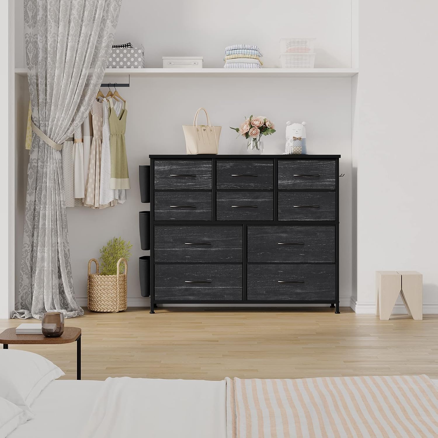 10 Schubladen Kommode aus Stoff, Faltbarer Schubladenschrank mit Metallrahmen und MDF-Platten, Aufbewahrungsschrank für Schlafzimmer Flur Wohnzimmer, Tragbarer Kleiderschrank Organizer mit 10 Fächern